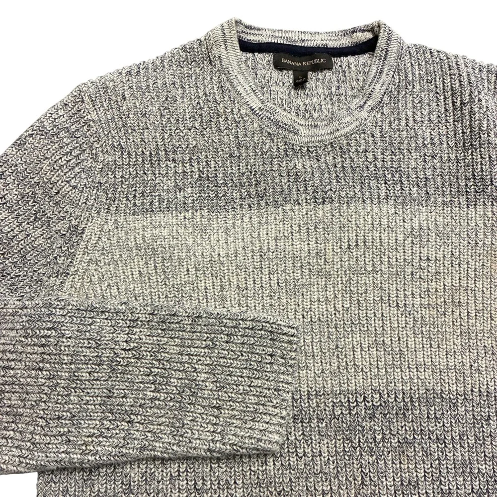 Banana Republic Mens Large Heather Gray Cable Knit Striped Pullover Sweater